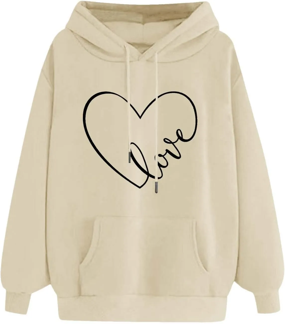 Women's Fashion Hoodies & Sweatshirts Long Sleeve Heart Graphic Tee Shirts Causal Drawstring Hoodies Vacation Outfits