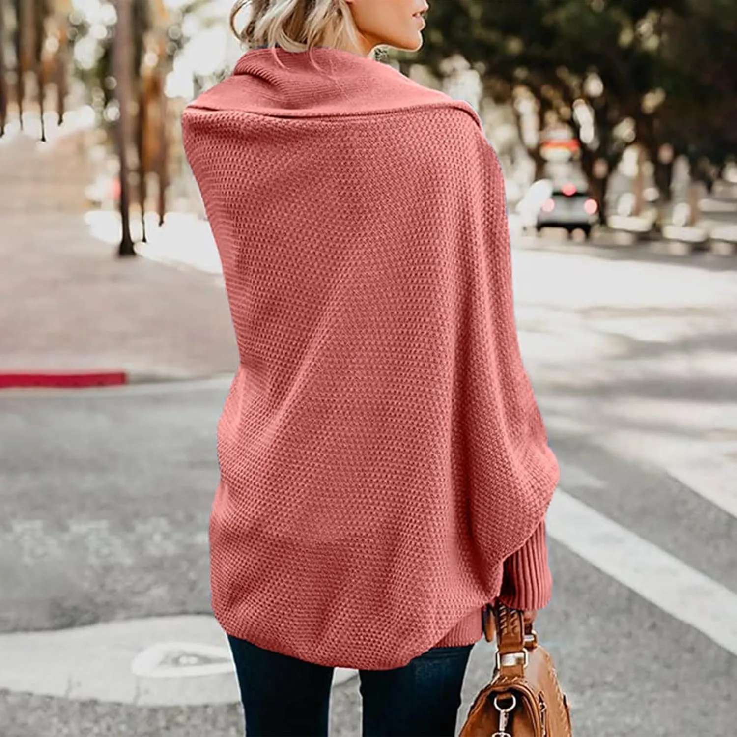 Women's Kimono Batwing Cable Open Front Knitted Cardigan Slouchy Oversized Wrap Sweater Outwear Coats Solid Color