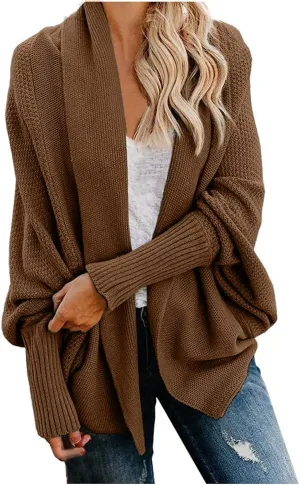 Women's Kimono Batwing Cable Open Front Knitted Cardigan Slouchy Oversized Wrap Sweater Outwear Coats Solid Color
