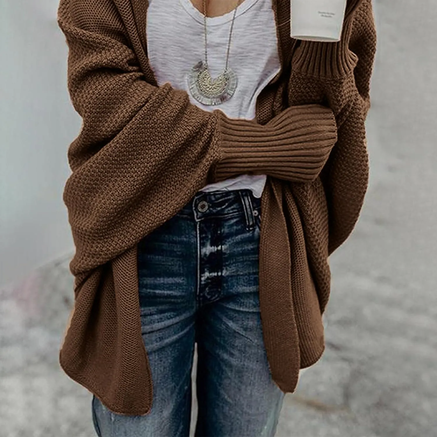 Women's Kimono Batwing Cable Open Front Knitted Cardigan Slouchy Oversized Wrap Sweater Outwear Coats Solid Color
