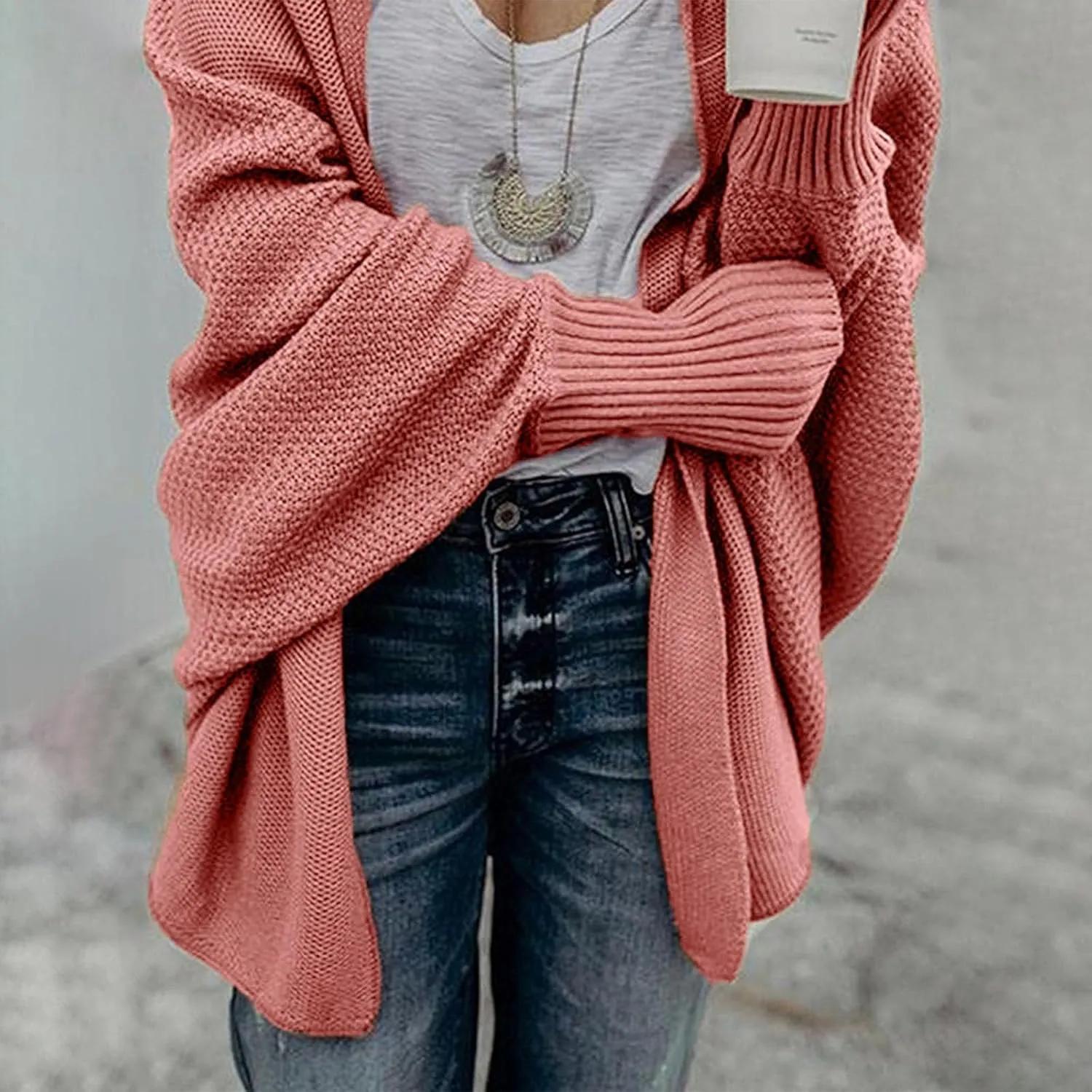 Women's Kimono Batwing Cable Open Front Knitted Cardigan Slouchy Oversized Wrap Sweater Outwear Coats Solid Color