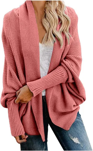 Women's Kimono Batwing Cable Open Front Knitted Cardigan Slouchy Oversized Wrap Sweater Outwear Coats Solid Color