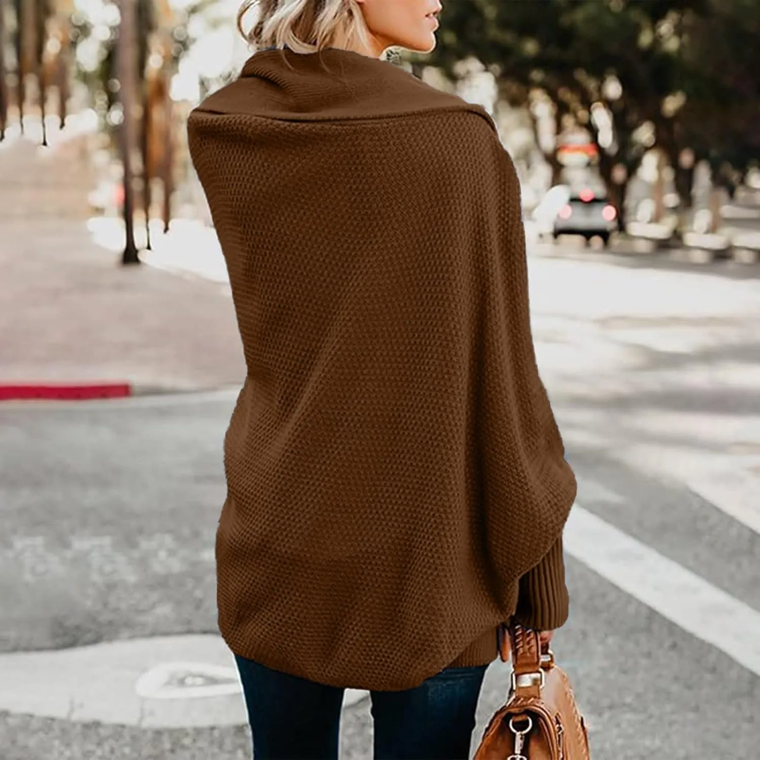 Women's Kimono Batwing Cable Open Front Knitted Cardigan Slouchy Oversized Wrap Sweater Outwear Coats Solid Color