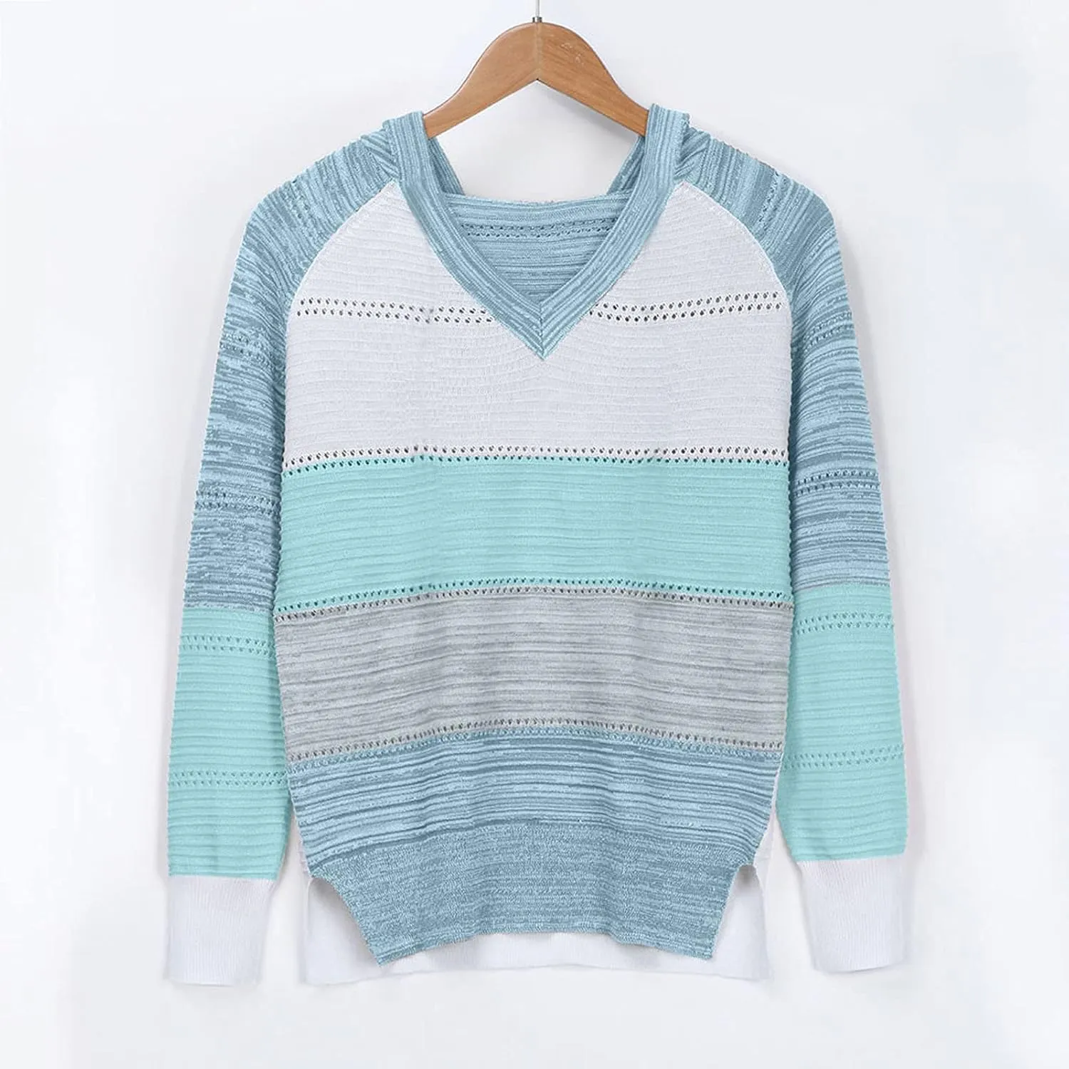 Womens Lightweight Color Block Hooded Sweaters Drawstring Hoodies Pullover Sweatshirts Long Sleeve Zip Up Hoodies