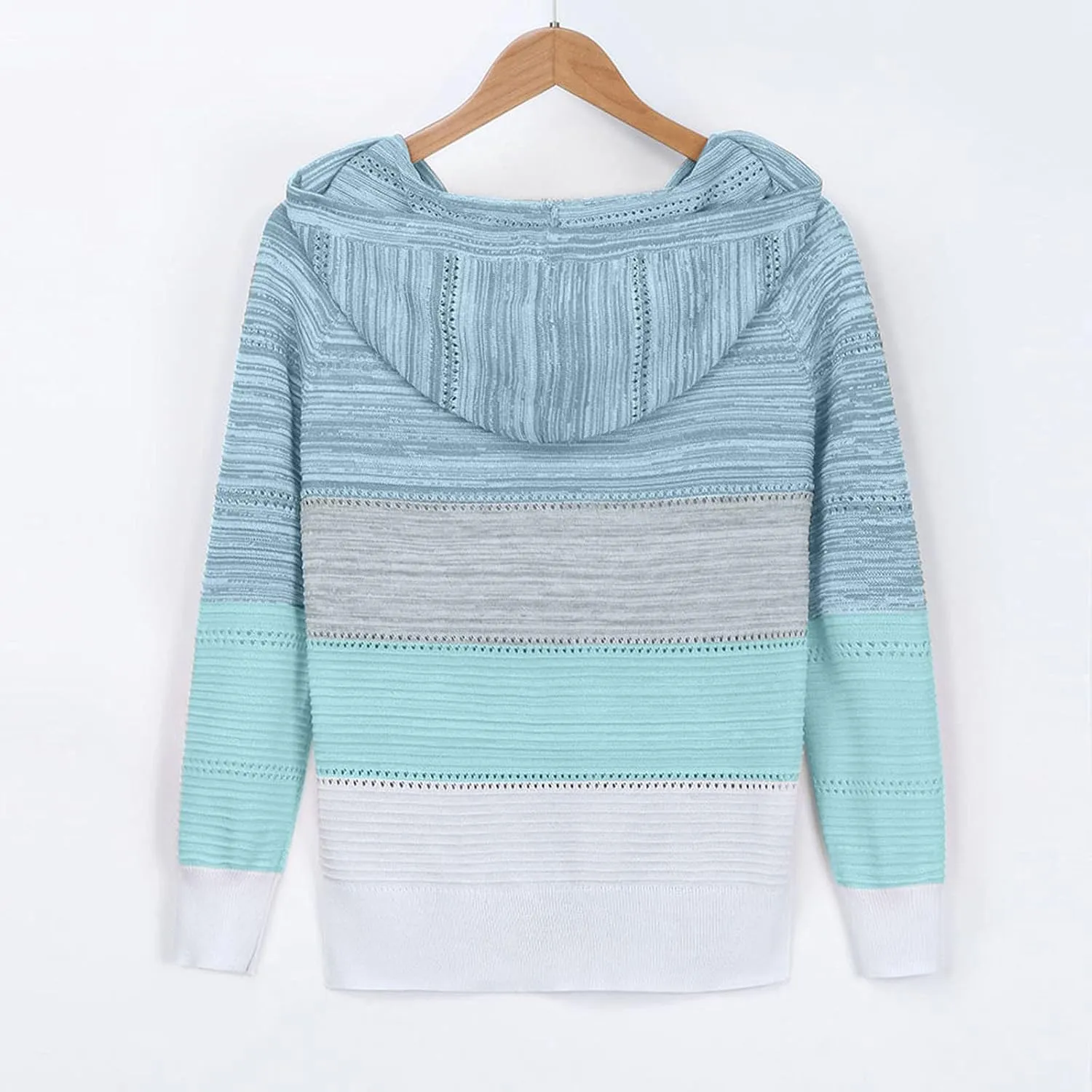 Womens Lightweight Color Block Hooded Sweaters Drawstring Hoodies Pullover Sweatshirts Long Sleeve Zip Up Hoodies
