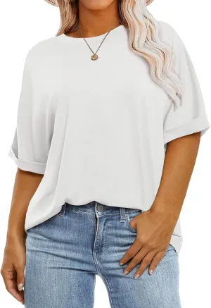 Womens Plus Size Tops (XL-5XL) Summer Oversized Tshirts Half Short Sleeve Tee Shirts Loose Tunic Tops