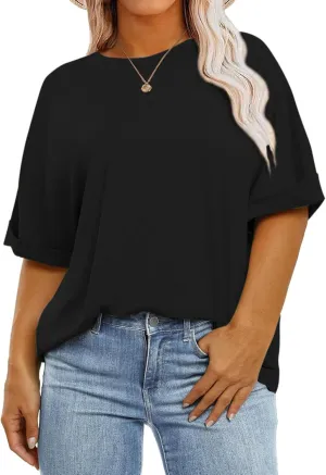 Womens Plus Size Tops (XL-5XL) Summer Oversized Tshirts Half Short Sleeve Tee Shirts Loose Tunic Tops