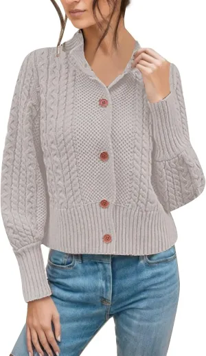 Women's Single Breasted Short Sweater Slim Fit Solid Color Knitted Cardigan Button Cardigans for (04-White, One Size)