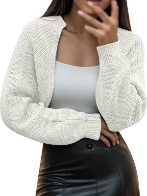 Women's Solid Color French Style Sleeve Knitted Shawl Coat Women's Short Sweater Cardigan Cardigans for Women
