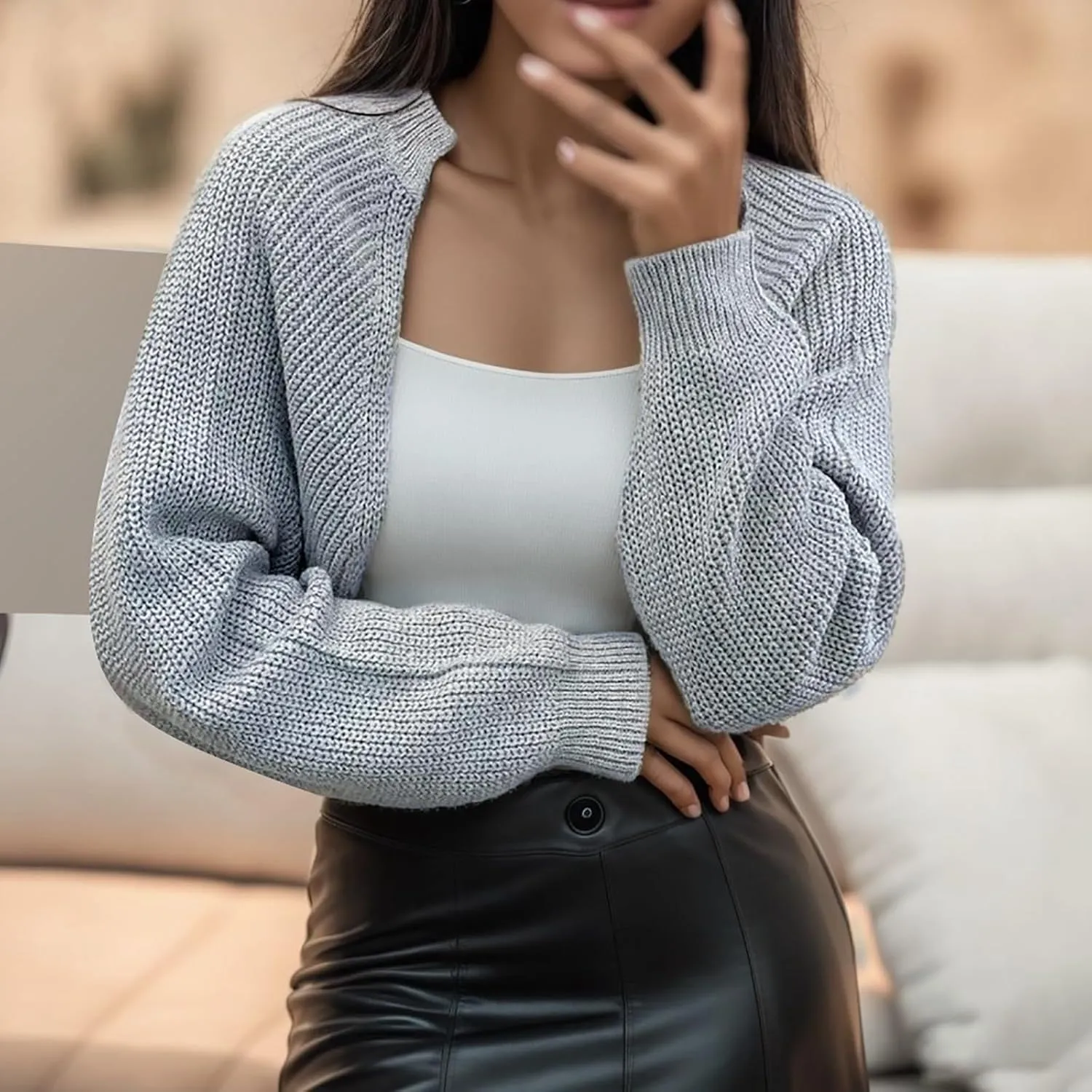Women's Solid Color French Style Sleeve Knitted Shawl Coat Women's Short Sweater Mens Oversized Sweaters