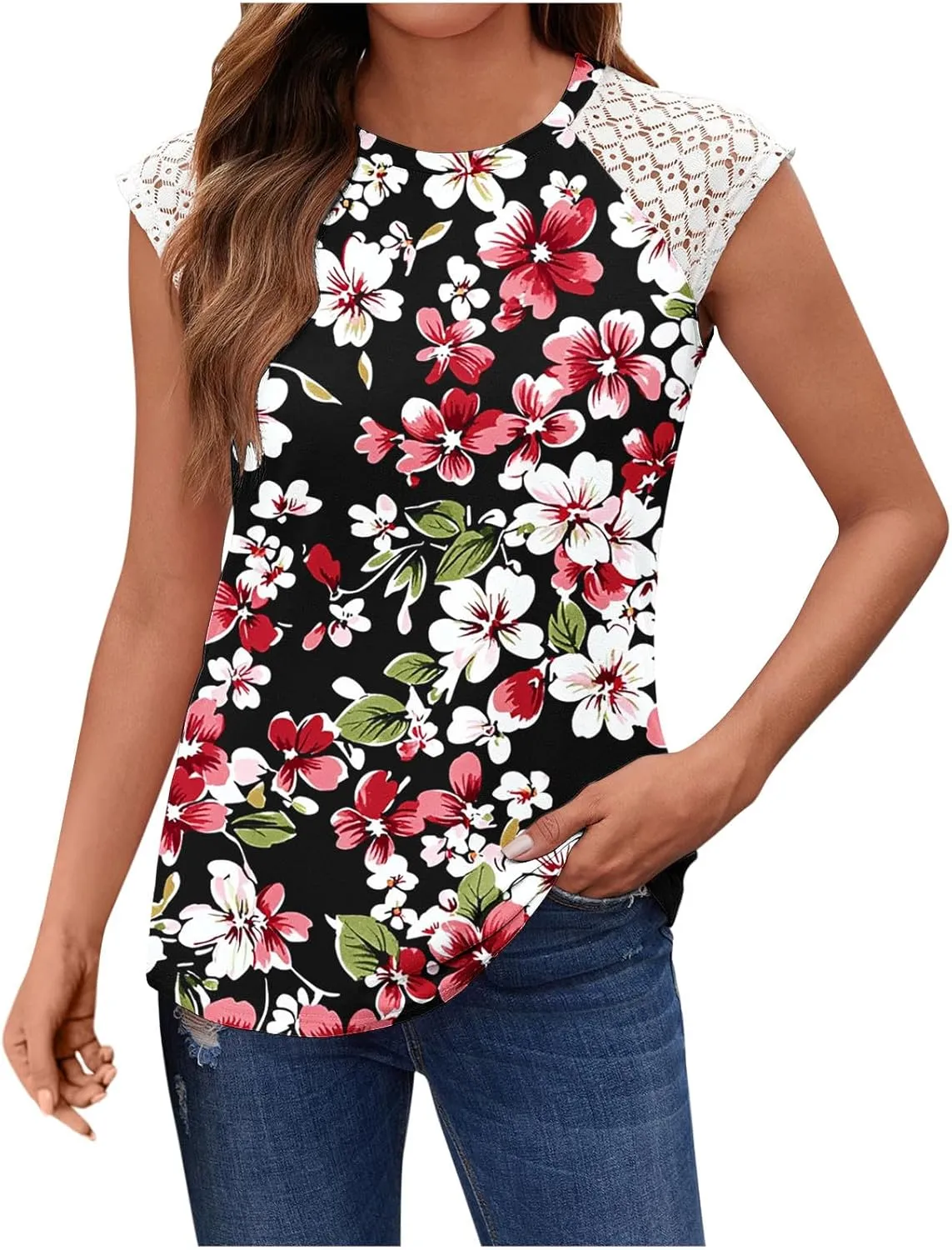 Womens Summer Tank Tops Printed Lace Sleeveless 2025 Vaction Clothes Loose Spring Fashion Casual Beach Dressy Shirt