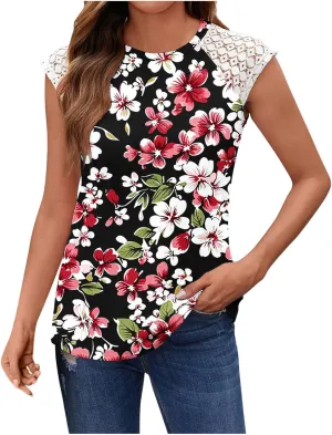 Womens Summer Tank Tops Printed Lace Sleeveless 2025 Vaction Clothes Loose Spring Fashion Casual Beach Dressy Shirt