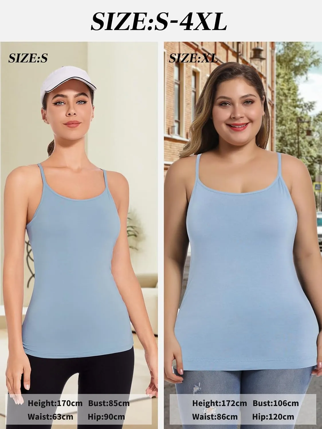 Womens Tank Tops Adjustable Strap Camisole with Built in Padded Bra Vest Sleeveless Layer Top 1/2/3 Packs
