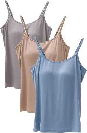 Womens Tank Tops Adjustable Strap Camisole with Built in Padded Bra Vest Sleeveless Layer Top 1/2/3 Packs