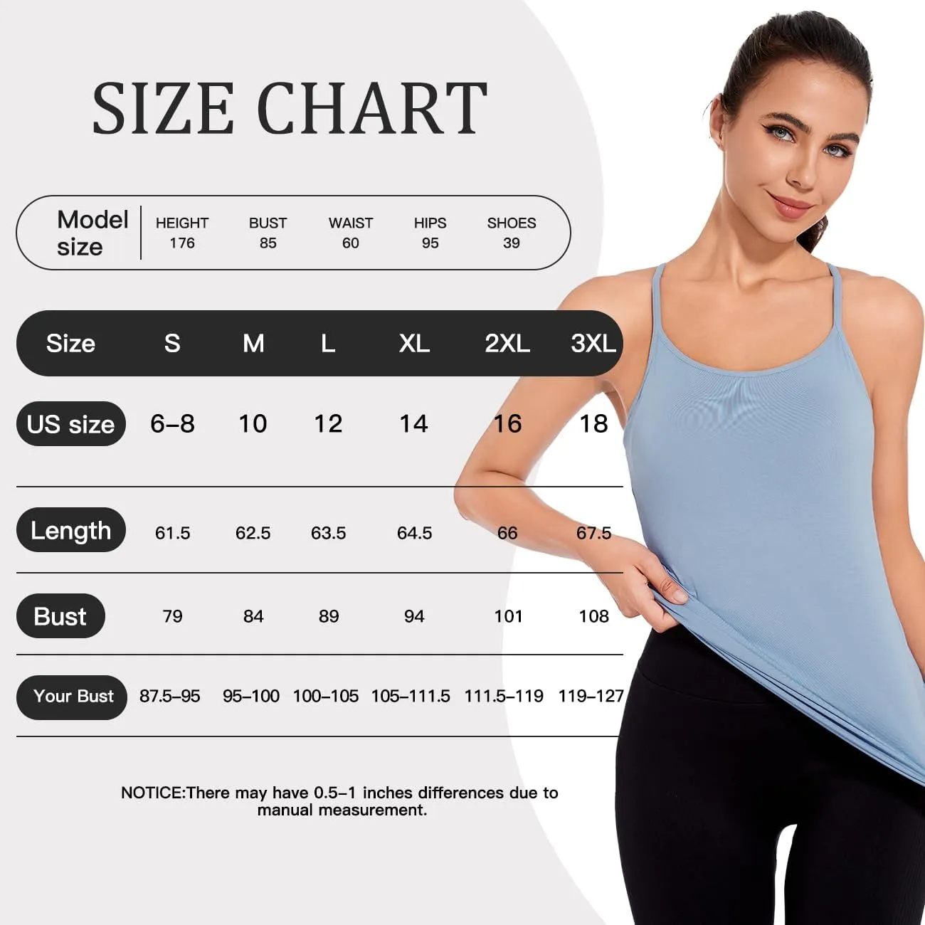 Womens Tank Tops Adjustable Strap Camisole with Built in Padded Bra Vest Sleeveless Layer Top 1/2/3 Packs