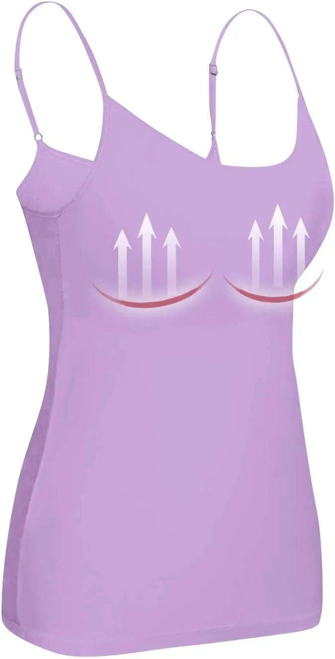 Womens Tank Tops with Built in Bra Adjustable Spaghetti Strap Camisole Shelf Bra Cotton Undershirts Layering Tank Tops