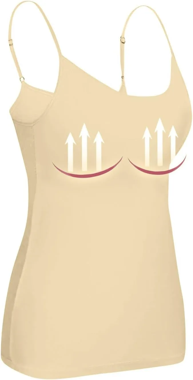 Womens Tank Tops with Built in Bra Adjustable Spaghetti Strap Camisole Shelf Bra Cotton Undershirts Layering Tank Tops