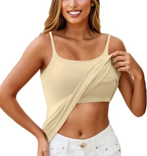 Womens Tank Tops with Built in Bra Adjustable Spaghetti Strap Camisole Shelf Bra Cotton Undershirts Layering Tank Tops