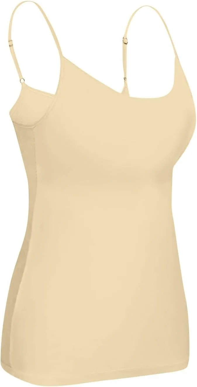 Womens Tank Tops with Built in Bra Adjustable Spaghetti Strap Camisole Shelf Bra Cotton Undershirts Layering Tank Tops