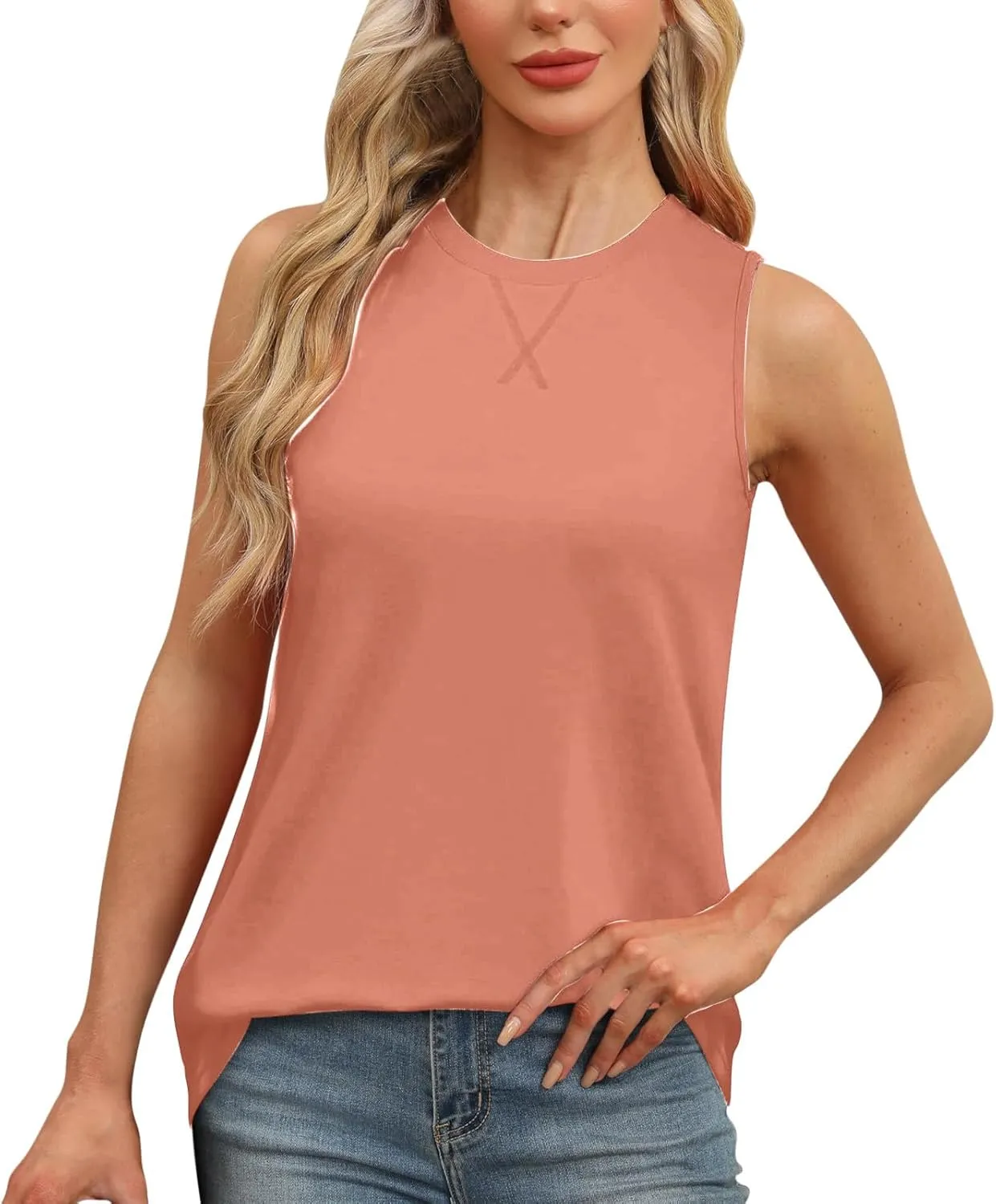 Womens Tank Tops Workout Sleeveless Crew Neck Tunic Top Solid Color Business Comfy Summer Vacation Trendy Camisole
