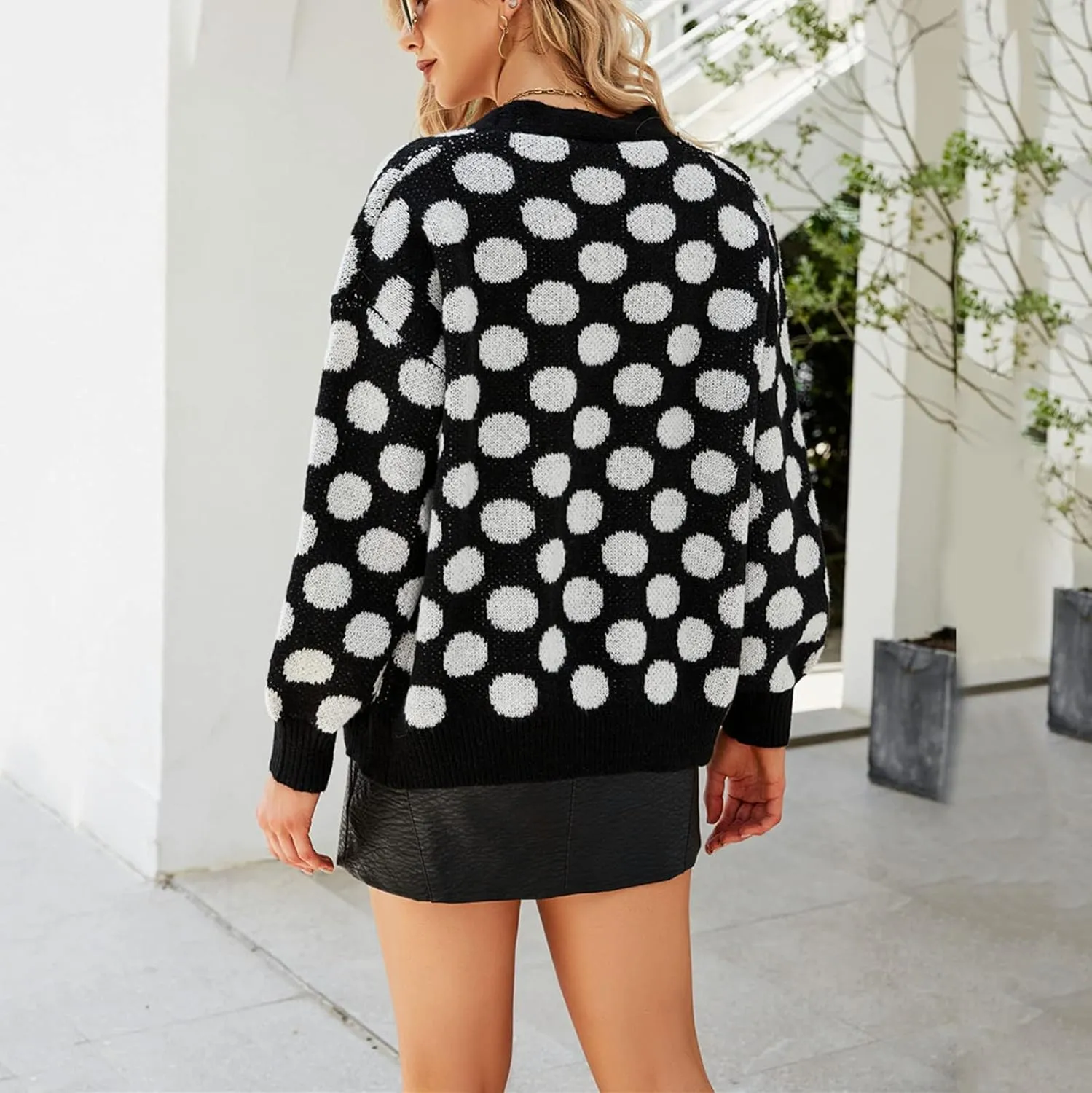 Womens V-Neck Sweaters Long Sleeve Button Down Cardigan Casual Knit Color Block Stripes Women's Sweater Coats