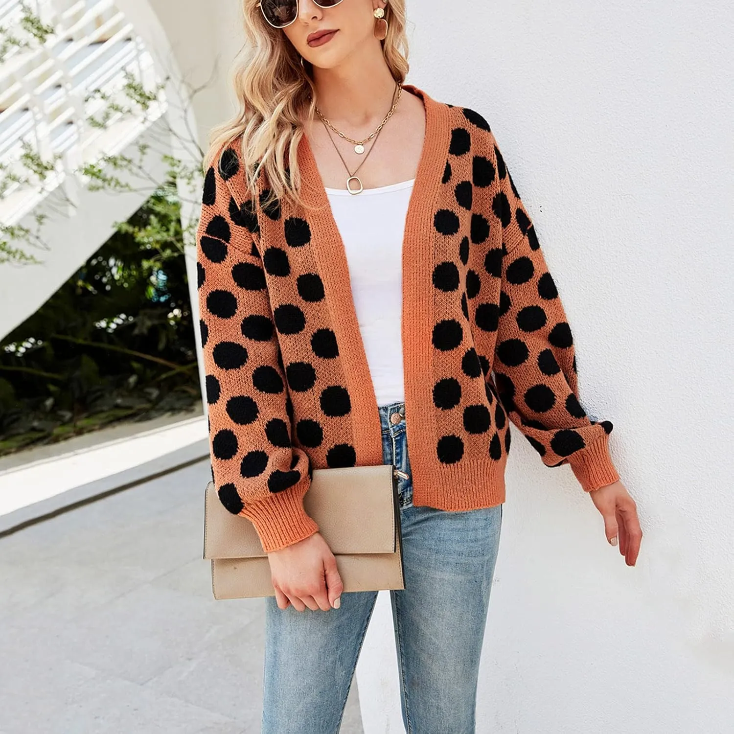 Womens V-Neck Sweaters Long Sleeve Button Down Cardigan Casual Knit Color Block Stripes Women's Sweater Coats