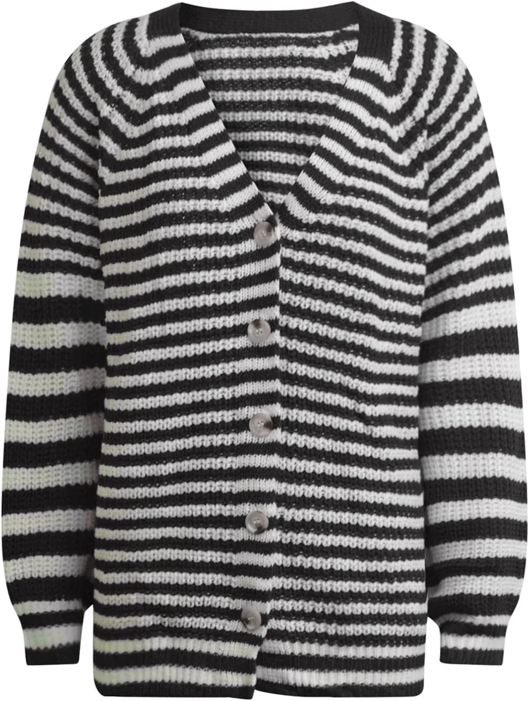 Womens V-Neck Sweaters Long Sleeve Button Down Cardigan Casual Knit Color Block Stripes Women's Sweater Coats