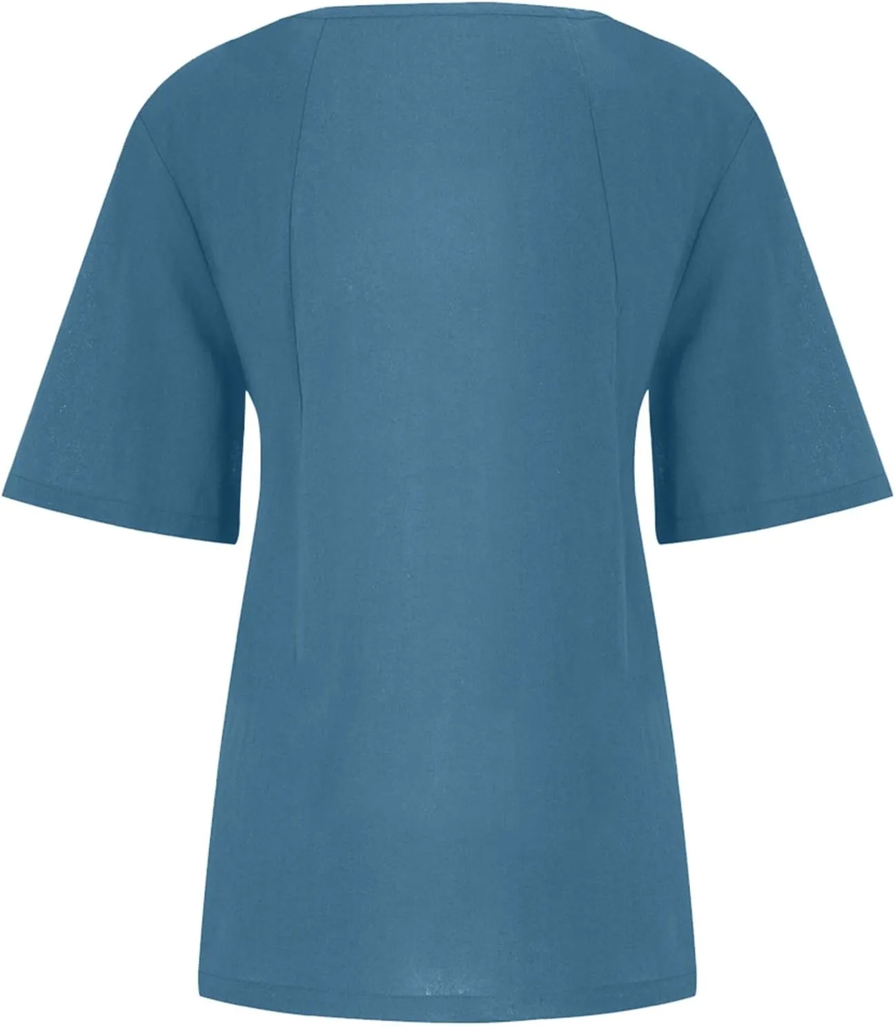 Womens Work Tops Womens Casual Solid Button Top Crewneck Button Tees Linen Plus Size Shirt Loose Short Sleeve Blouse