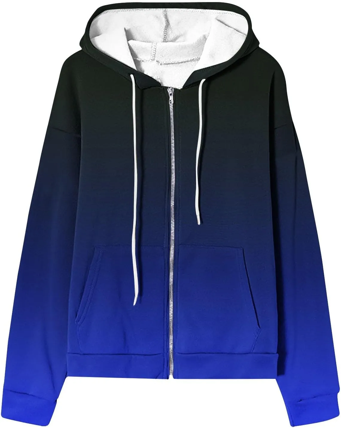 Womens Zip Up Hoodies Sherpa Lined Fleece Thermal Jacket Full Zip Long Sleeve Sweatshirts Gradient Color Shirts Coat