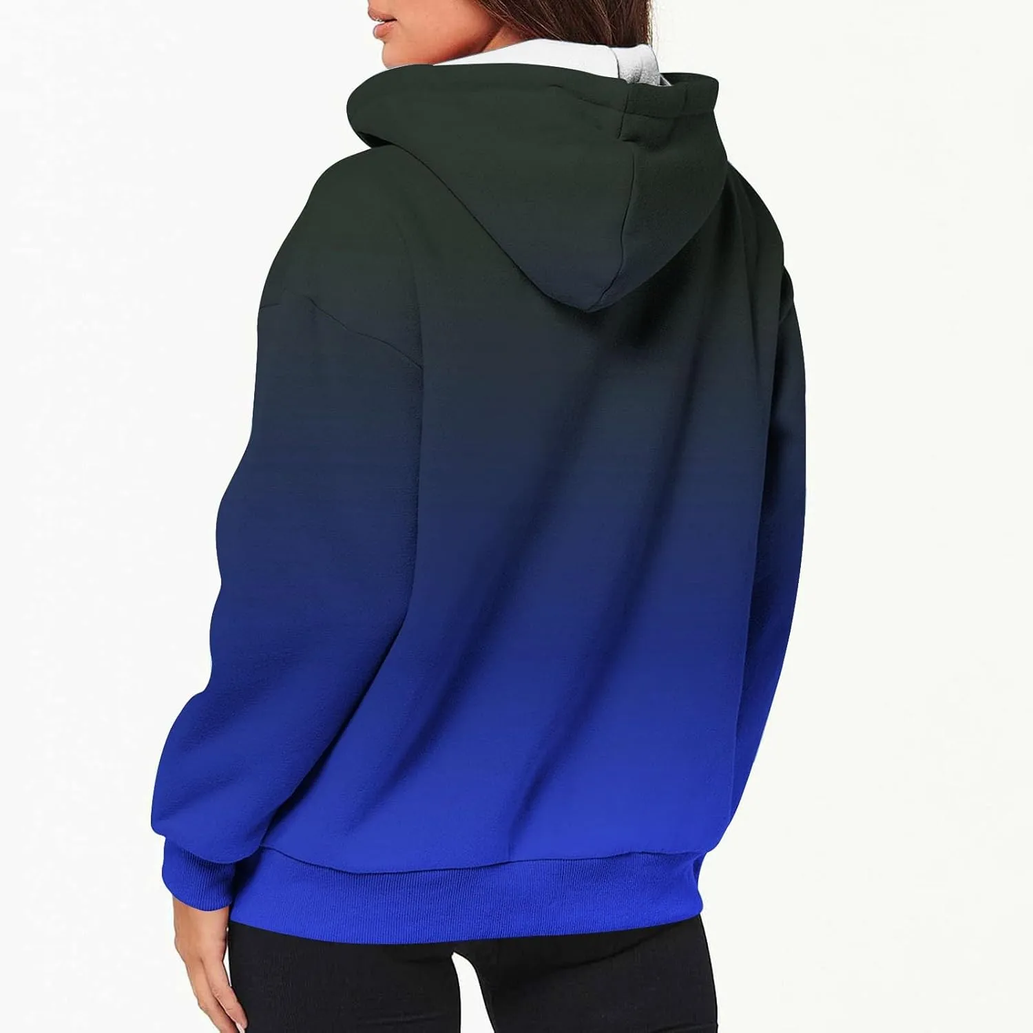 Womens Zip Up Hoodies Sherpa Lined Fleece Thermal Jacket Full Zip Long Sleeve Sweatshirts Gradient Color Shirts Coat
