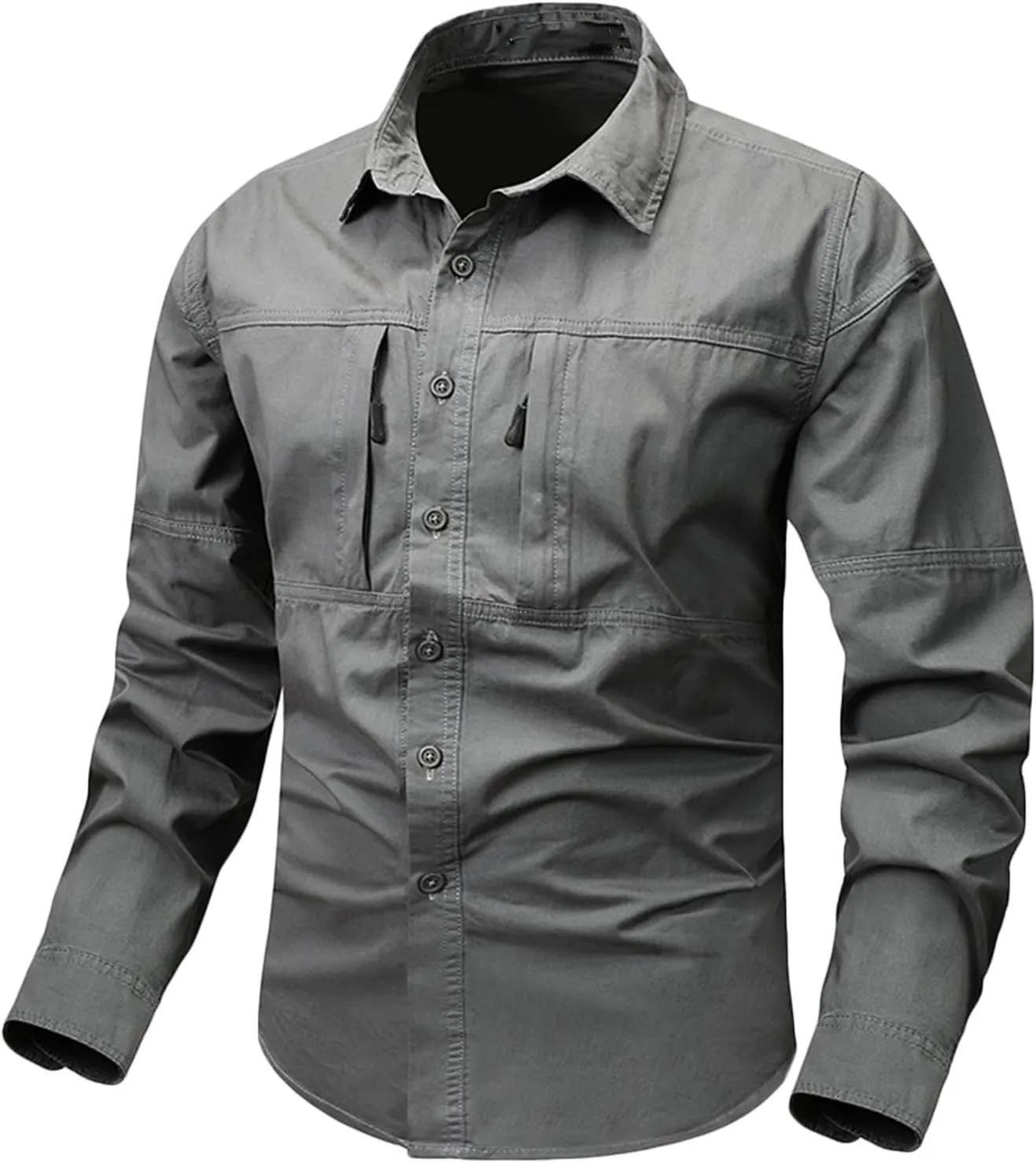 Xiaojmake Men Tactical Shirt Button Down Long Sleeve Ripstop Quick Dry Work Shirt UV Protection Hiking Fishing Safari Shirt