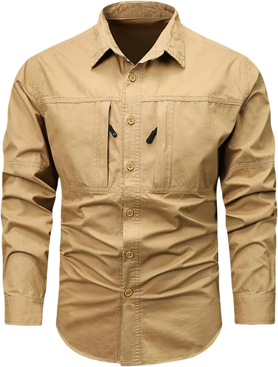 Xiaojmake Men Tactical Shirt Button Down Long Sleeve Ripstop Quick Dry Work Shirt UV Protection Hiking Fishing Safari Shirt