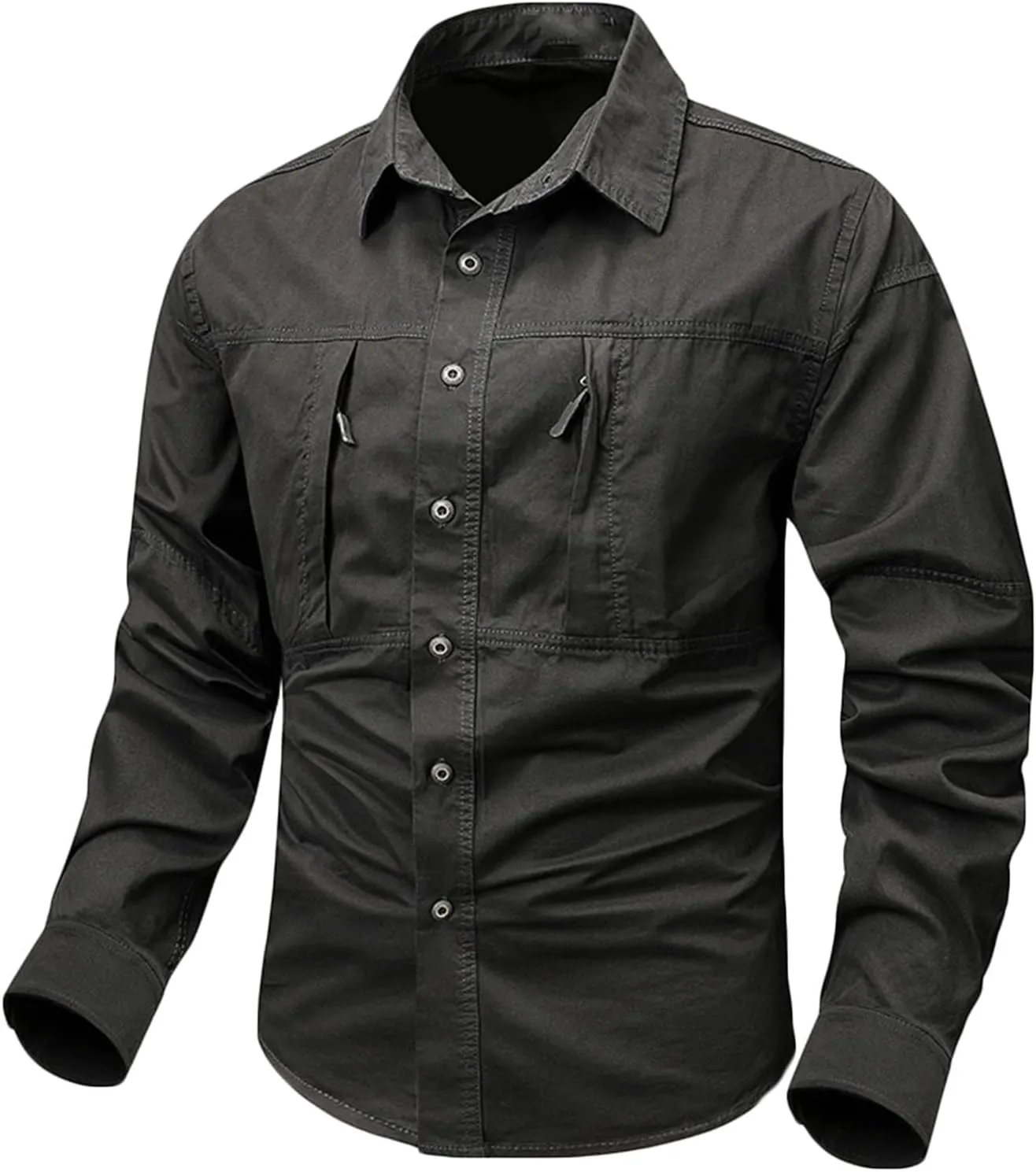 Xiaojmake Men Tactical Shirt Button Down Long Sleeve Ripstop Quick Dry Work Shirt UV Protection Hiking Fishing Safari Shirt