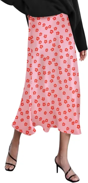Zeagoo Skirts for Women Jacquard High Waist Skirt Black Elegant Midi Skirt Satin