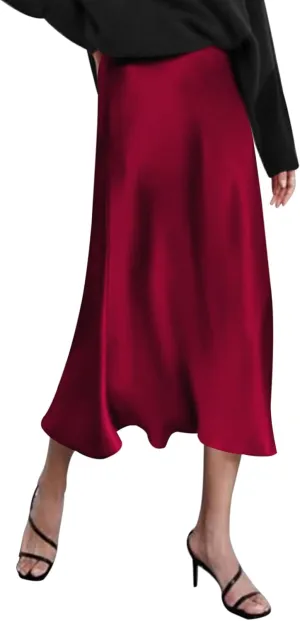 Zeagoo Skirts for Women Jacquard High Waist Skirt Black Elegant Midi Skirt Satin