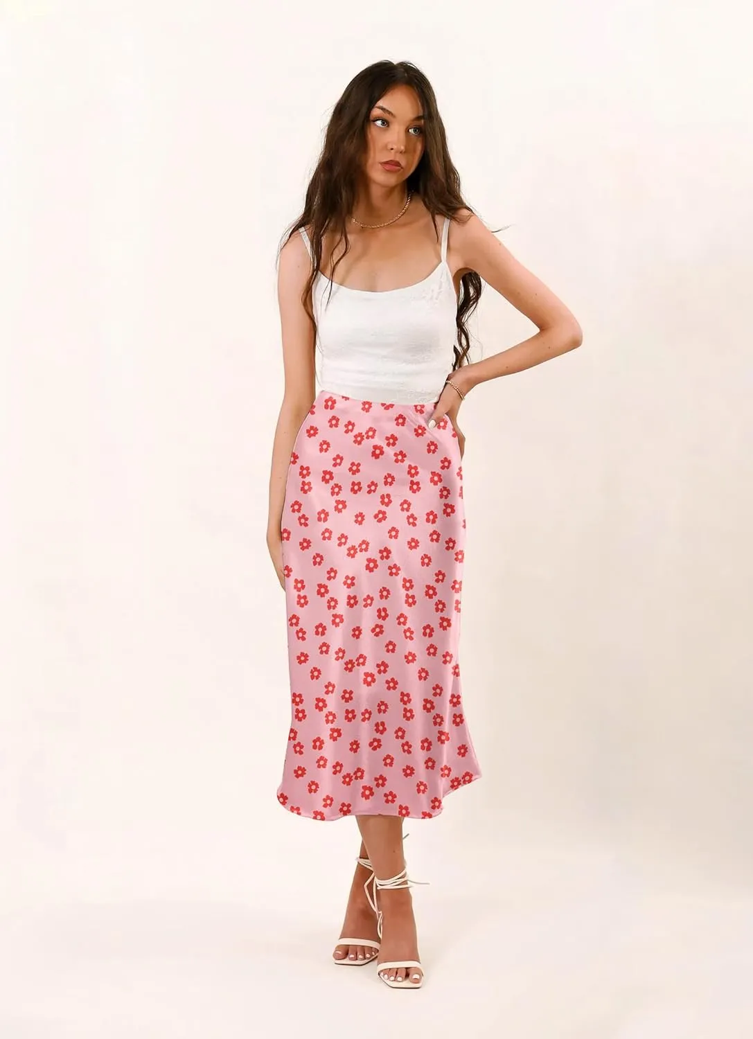 Zeagoo Skirts for Women Jacquard High Waist Skirt Black Elegant Midi Skirt Satin