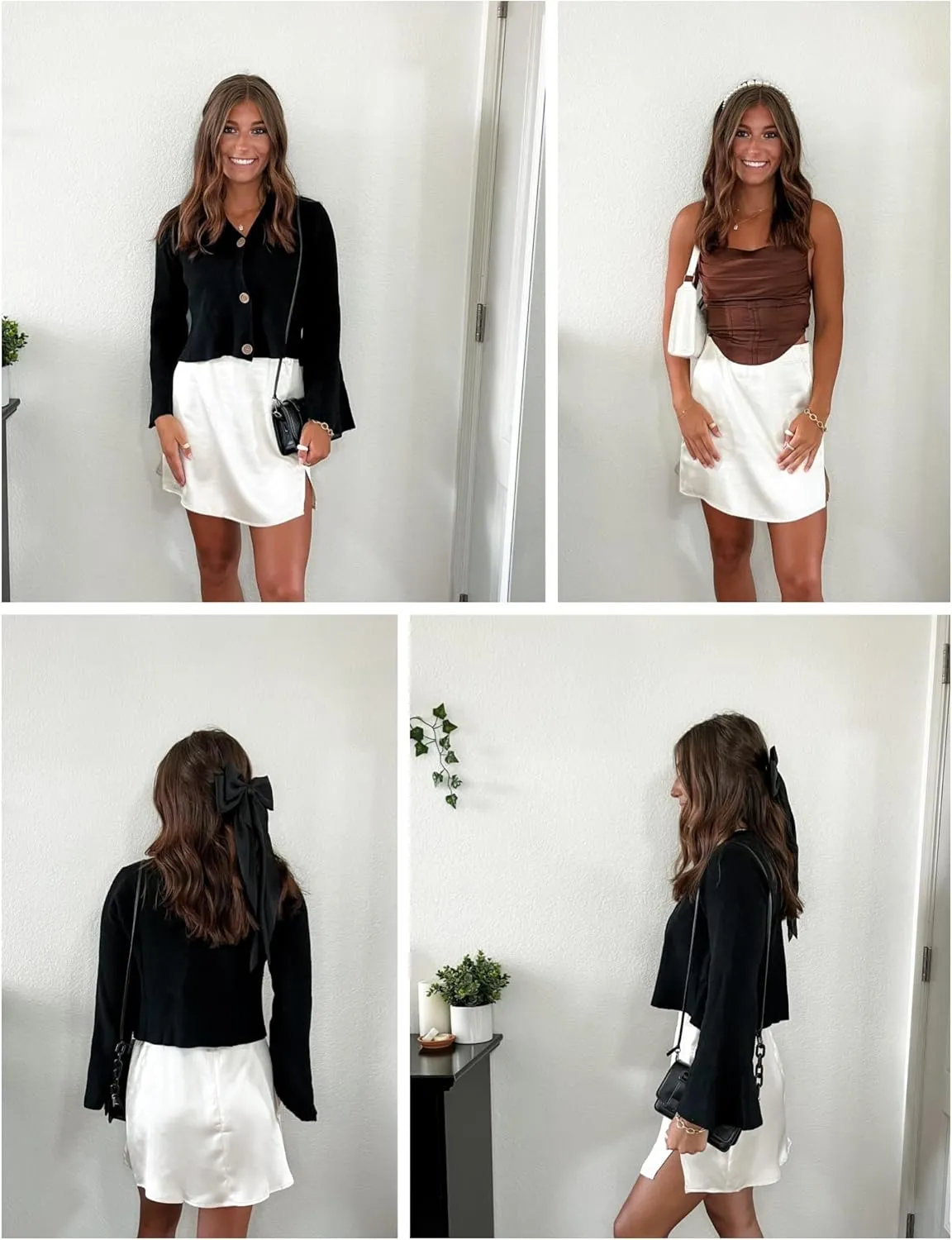 Zeagoo Womens Summer Mini Skirts 2025 Elastic High Waisted Satin Silk A-Line Zipper Split Slit Party Skirt