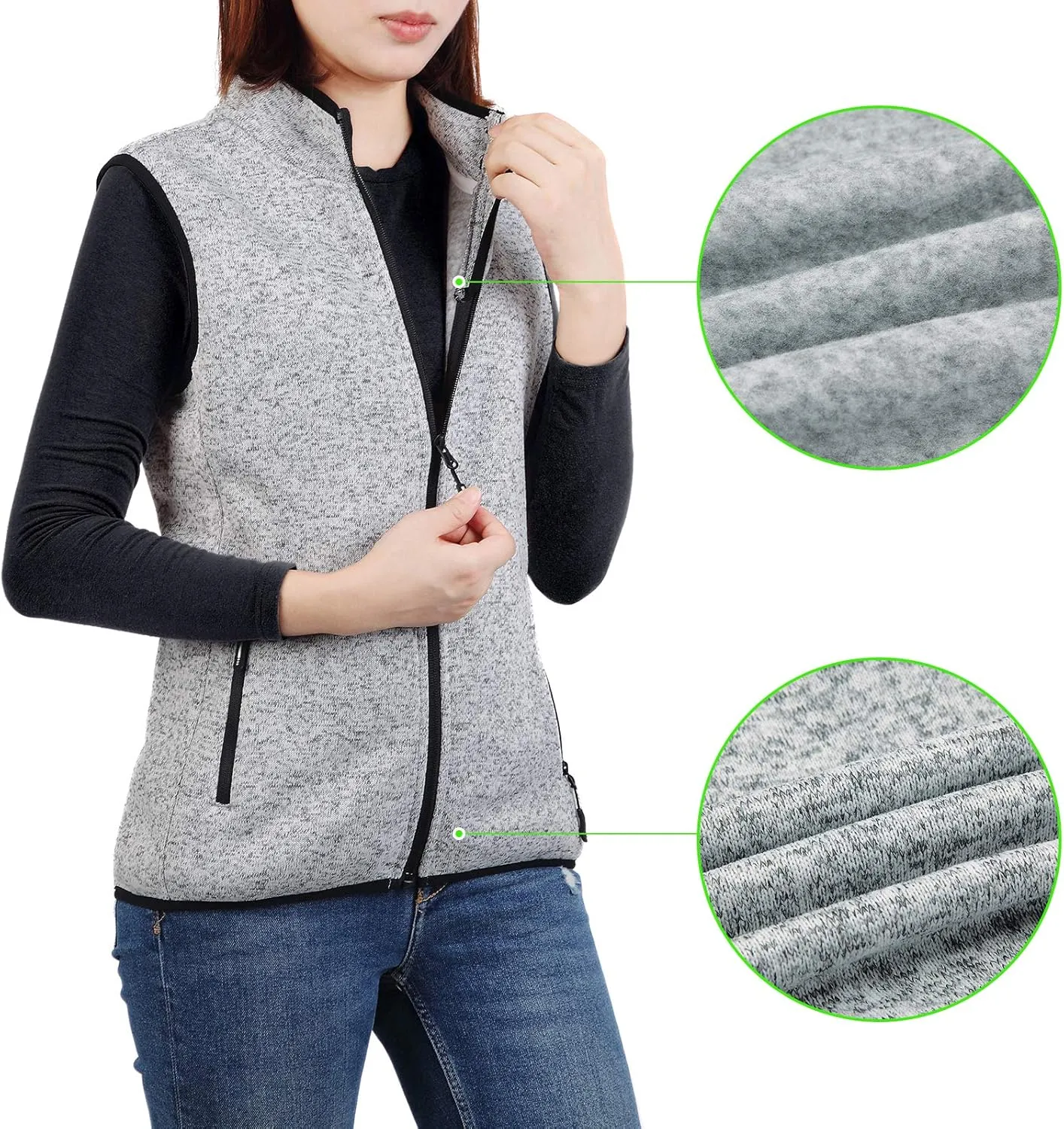 Zip Up Womens Vest with Zipper Pockets Athletic Sweater Fleece Vest Sleeveless Sweater Jacket