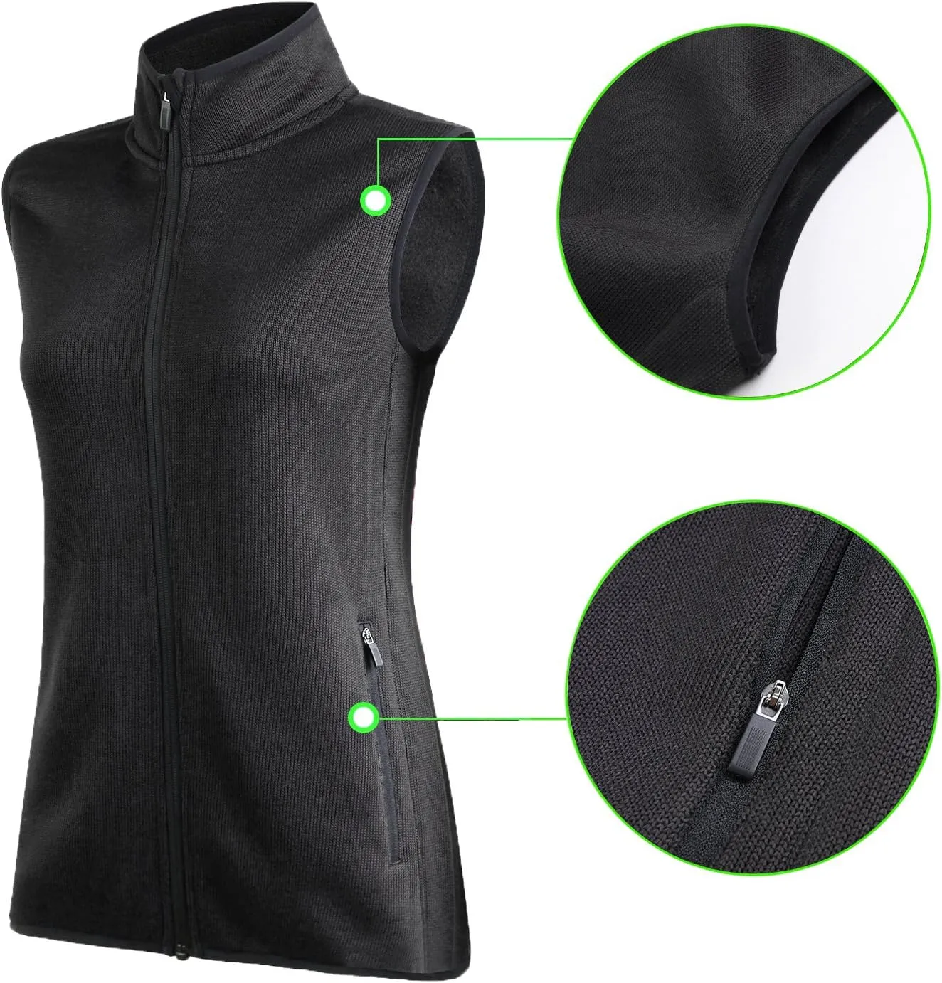 Zip Up Womens Vest with Zipper Pockets Athletic Sweater Fleece Vest Sleeveless Sweater Jacket