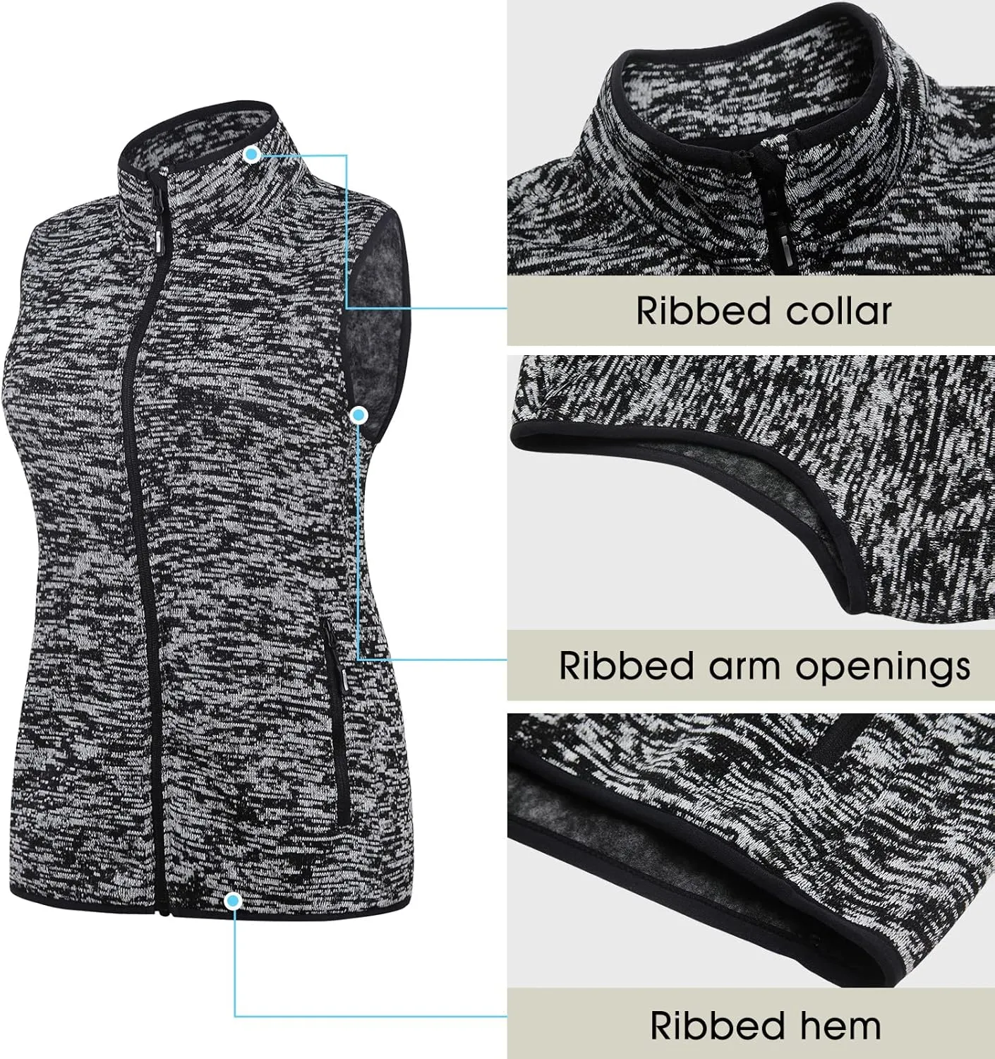 Zip Up Womens Vest with Zipper Pockets Athletic Sweater Fleece Vest Sleeveless Sweater Jacket