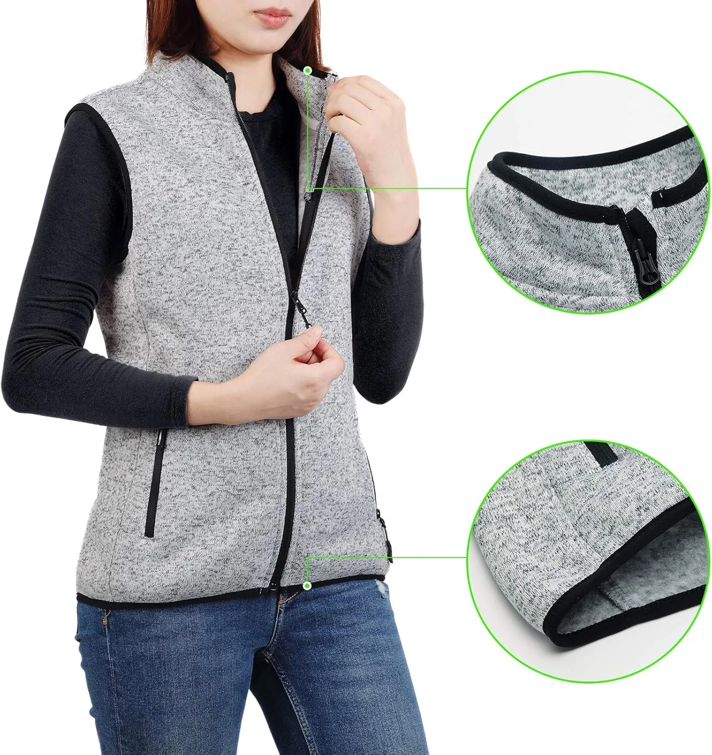 Zip Up Womens Vest with Zipper Pockets Athletic Sweater Fleece Vest Sleeveless Sweater Jacket