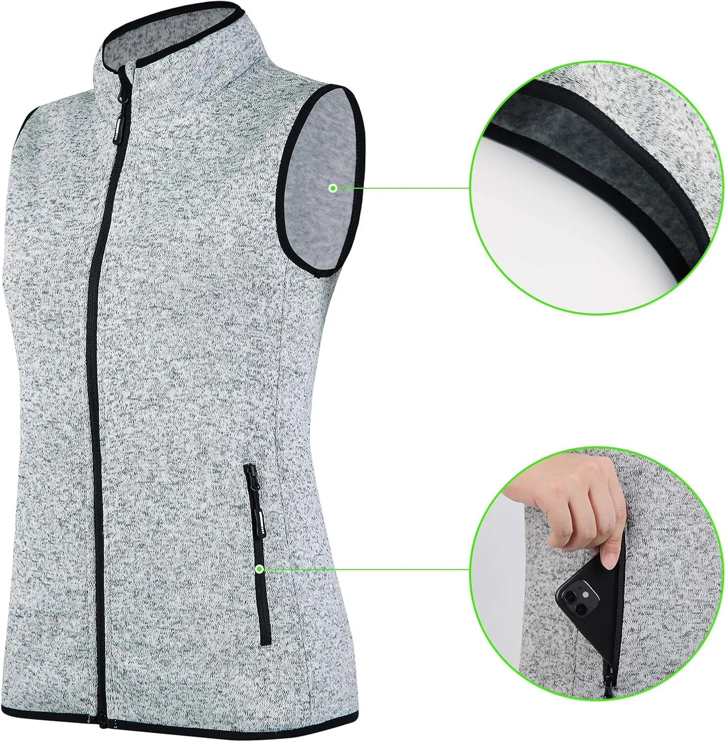Zip Up Womens Vest with Zipper Pockets Athletic Sweater Fleece Vest Sleeveless Sweater Jacket